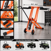 Hydraulic Lawn Mower Lift, 500 LBS Load Capacity, Solid Carbon Steel Construction, Adjustable Universal Lawn Lifter, Compatible with Riding Tractors, Zero-Turn Mowers & Utility ATVs, Orange